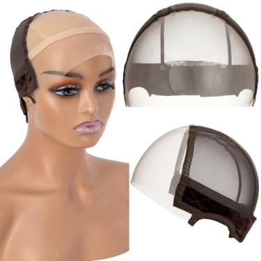 Imagem de koskusder Toucas de peruca de renda para mulheres com faixa de aderência para manter as perucas no lugar, touca de aderência marrom sem cola com touca de peruca de renda transparente 22 x 15 cm, faixa