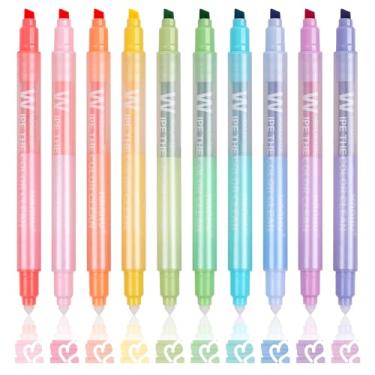 Imagem de HANKU Marcadores apagáveis, 10 marcadores pastel, cores sortidas, canetas marca-texto apagáveis fofas de ponta dupla, sem vazamento para diário de balas, estudo da Bíblia, material de escritório