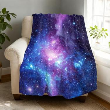 Imagem de Cobertor de lã galáxia roxa 152 x 203 cm para sofá cama, cobertor de flanela de microfibra super macio e aconchegante leve para mulheres, homens e crianças