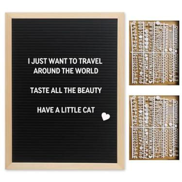 Imagem de Quadro de cartas de feltro com 460 letras, símbolos de números, quadro de mensagens mutável de 30 x 39,9 cm, moldura de madeira de pinheiro, personalizável para aniversário, casamento e decoração de