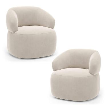 Imagem de Kit 02 Poltronas Orgânicas Giratória Living Glee Veludo Bege - Abmaza