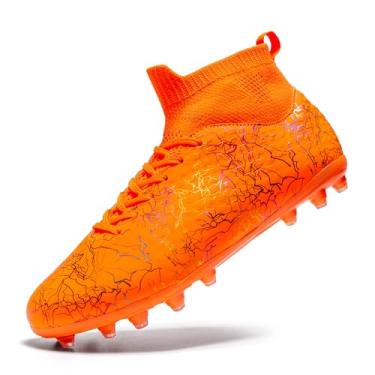 Imagem de TerGisisi Chuteiras de futebol unissex para adultos e jovens de cano alto, Laranja, 12.5 Women/11 Men