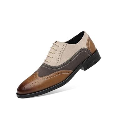 Imagem de Sapato social masculino retrô Brogue Wingtip camurça Oxford formal negócios casual casamento Derby sapatos, Marrom, cinza, bege, 45
