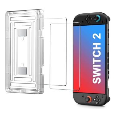 Imagem de 2 Pack Tempered Glass Screen Protector Compatible with Nintendo Switch 2 2025, Transparent HD Clear Anti-Scratch Screen Protector Skin Set with Alignment Frame，Easy Install Kit for Switch 2 7.9"