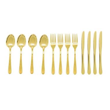 Imagem de Talheres de Mesa Faqueiro Dourado Garfo Faca Colher 12un - CASACHA