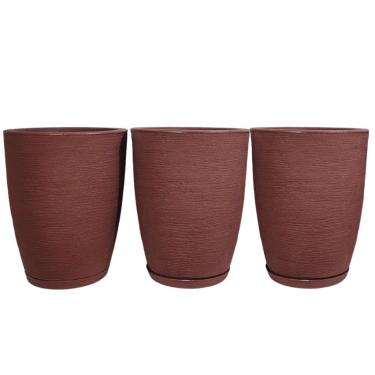 Imagem de Decoração Sala: Kit 3 Vasos Coluna Bojo Escovado - Vaso Decorativo para Planta Flor, Enfeites Decorativos Jardim (Marrom)