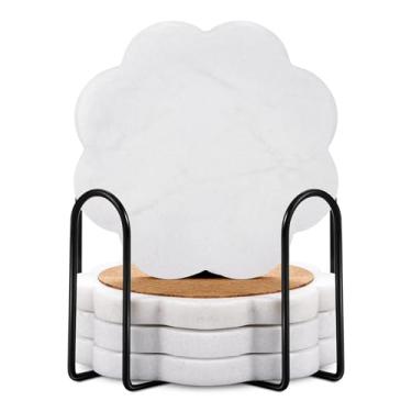 Imagem de Conjunto de 4 porta-copos de mármore e porta-copos - porta-copos de pedra natural para bebidas, suportes de copos modernos, mesas de bar, escrivaninhas, decoração recortada, decoração de casa elegante