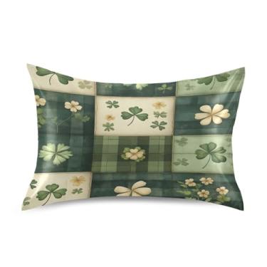 Imagem de ATTX Fronha xadrez verde de São Patrício com fecho de envelope para cabelo e pele, macia, respirável, suave, ambos os lados, capa de almofada de seda refrescante (tamanho padrão 50 x 66 cm, 1 peça