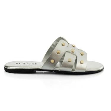 Imagem de Sandalia Feminina Rasteirinha Flat Flatform Rasteira Enfeite Metal (Prata, BR, Adulto, Numérico, 38)