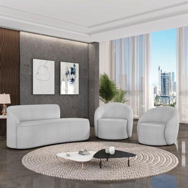 Imagem de Sofá 3 Lugares Orgânico 180cm Morgan E 2 Poltronas Lua Bouclê Cinza