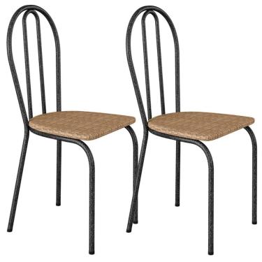 Imagem de Kit 02 Cadeiras Tubular America 004 Cromo Preto Assento Rattan Artef Rattan