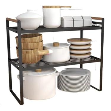 Imagem de Prateleira MetáLica De Duas Camadas Para Cozinha — Prateleira Para Armazenamento De Panelas E UtensíLios De Cozinha(PRETO(metal))
