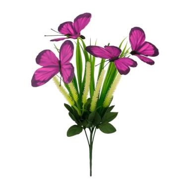 Imagem de Buquê de Borboletas Coloridas 40cm – Flores Artificiais Decorativas para Vasos, Festas, Casamentos e Decoração de Ambientes(Roxo)