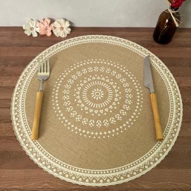 Imagem de Jogo Americano Redondo Sousplat Mandala 37cm Estilo Juta Rústico Lavável Mesa Posta Decoração Boho (6, Bege)