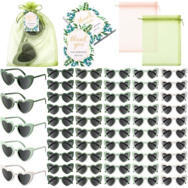 Imagem de Flutesan Óculos de sol para festa de casamento, gradiente, verde sálvia, formato de coração, lembrancinhas de casamento para convidadas, madrinha de casamento, Elegante
