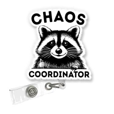 Imagem de ULTRAVUTT Carretel de crachá de guaxinim Chaos Coordinator, porta-identidade retrátil engraçado com clipe jacaré para enfermeiros, professores, funcionários de escritório e profissionais médicos