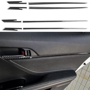 Imagem de NVCNX Fibra de carbono premium real para acessórios Toyota Camry 2018-2024 2019 2020 2021 2022 2023 SE/LE/XSE/XLE/SE Nightshade/L/TRD Adesivo de acabamento interno para porta de carro híbrido a gás 8