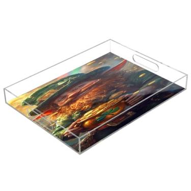 Imagem de STAYTOP Bandeja de acrílico para servir elfos e moedas do Dia de São Patrício, 15,7 x 11,20 cm, bandejas decorativas à prova de derramamento, organizador de bancada para café da manhã, chá, comida