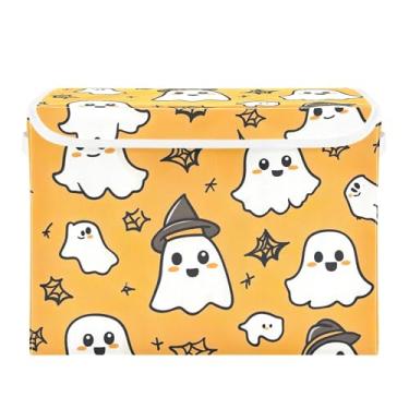 Imagem de xigua Cestos de armazenamento Kawaii Ghosts com tampas e alça de transporte, caixas de armazenamento dobráveis organizadores recipientes cestos cubo com capa para casa, quarto, armário, escritório