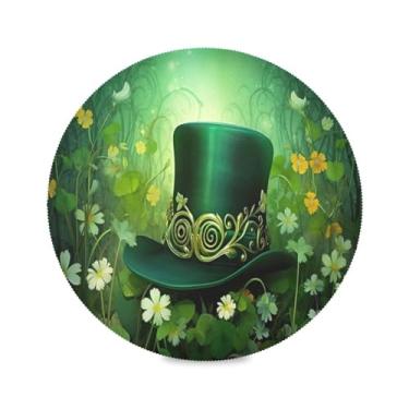 Imagem de Wassud Jogo americano chapéu verde e flores tapetes de mesa redondos para cozinha e jantar tapetes laváveis resistentes ao calor decoração de mesa 39 cm