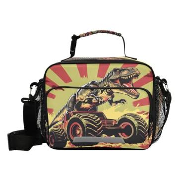 Imagem de CEBUGI Lancheira térmica de desenho animado de dinossauro e caminhão, à prova d'água, à prova de vazamento, lancheira com alça de ombro ajustável, lancheira para meninos e meninas, escritório