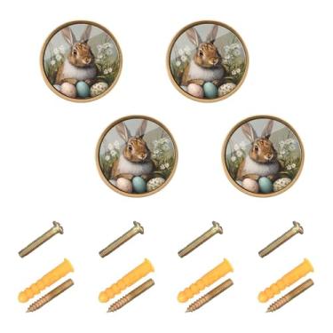 Imagem de CEBUGI Conjunto de 4 puxadores de armário de ovos de coelho da Páscoa puxadores de gaveta redondos com parafusos puxadores de armário de cozinha para gaveta porta guarda-roupa cômoda
