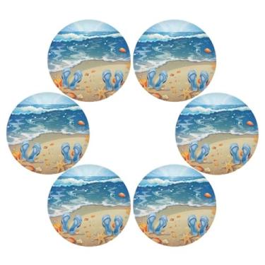 Imagem de Wassud Jogo americano conjunto de 6 tapetes redondos de praia para cozinha e jantar tapetes laváveis resistentes ao calor decoração de mesa 39 cm