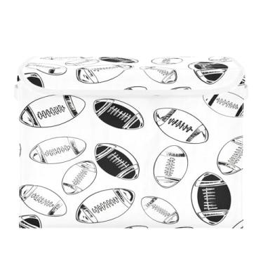 Imagem de STAYTOP Caixas de armazenamento de decorações de Halloween com tampas e alça de transporte, caixas de armazenamento dobráveis de rúgbi preto e branco, cestas organizadoras para casa, quarto, armário