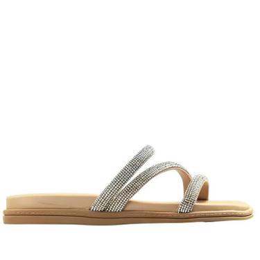 Imagem de Papete Feminina Beira Rio Creme Pedraria Strass Brilho, Cristal, Creme