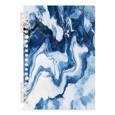 Imagem de Burbuja Caderno de mármore branco azul, papel pautado universitário A5 com 60 folhas, fichário para escritório, 1 pacote