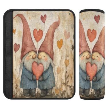 Imagem de Burbuja Capa para cinto de segurança de carro Valentine Love Gnomos, macia, confortável, protetor de cinto de segurança de carro para alça de ombro de assento de carro, 1 par médio