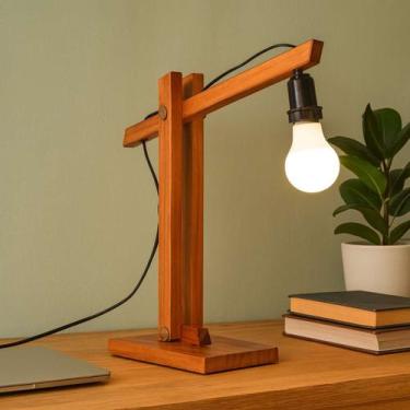 Imagem de Luminária Para Mesa De Cabeceira De Madeira Maciça Estilo Retrô Modern