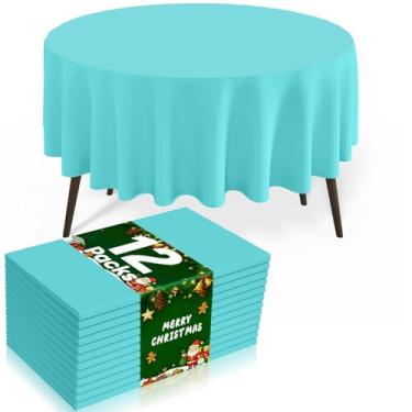 Imagem de misaya 12 pacotes de toalhas de mesa descartáveis de plástico, toalha de mesa redonda impermeável de 213 cm, à prova de vazamento e capas de mesa decorativas resistentes para piquenique, festa e
