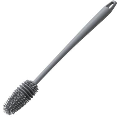 Imagem de Escova de Silicone Flexível para Limpeza de Garrafas e Copos – Cerdas Macias Antirrisco, Cabo Ergonômico, Higiênica e Durável Ideal para Squeezes, Mamadeiras, Vidros e Plásticos (Cinza)
