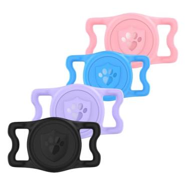 Imagem de ilFindYou Pacote com 4 suportes para coleira de cachorro AirTag: suporte impermeável IP68 para coleira de cachorro, capa de silicone antiperda e durável, compatível com Apple AirTags