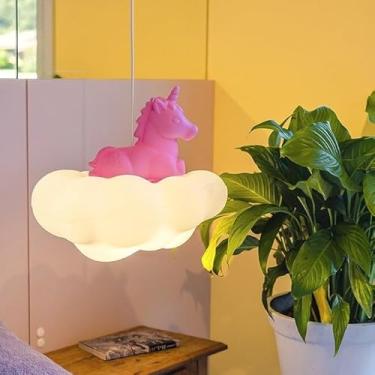 Imagem de Luminária Pendente Infantil Nuvem Unicórnio Bivolt Decoração Quarto