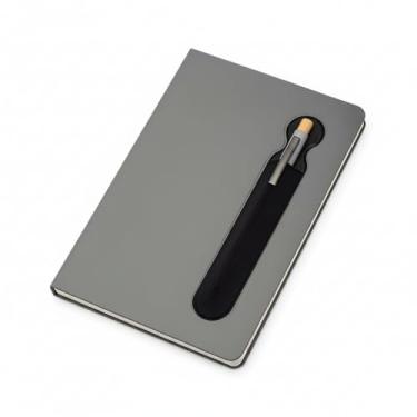 Imagem de Caderno Capa Dura em PU Cinza com Suporte para Caneta 80 Folhas Pautadas