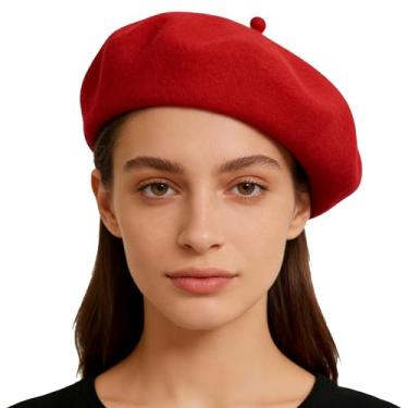 Imagem de OVOY Boina francesa, bigode, acessório para fantasia de Dia das Bruxas, masculinas, mulheres, mistura de lã, inverno, quente, gorro, Vermelho, M