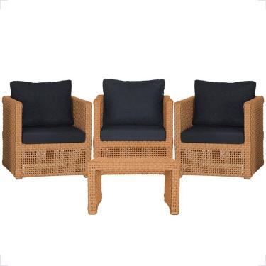 Imagem de Mesa E 3 Poltronas Madri Corda Náutica Estofado 12 Trama Terra Cota