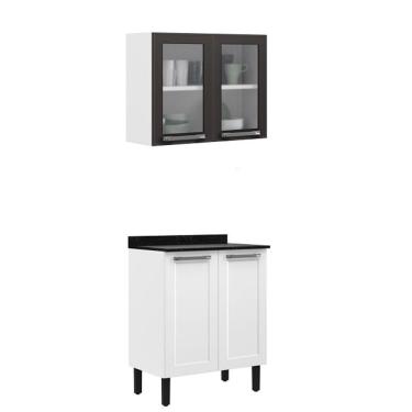 Imagem de Paneleiro Itatiaia Em Aço Branco E Grafite 4 Portas 2 Vidros Florença