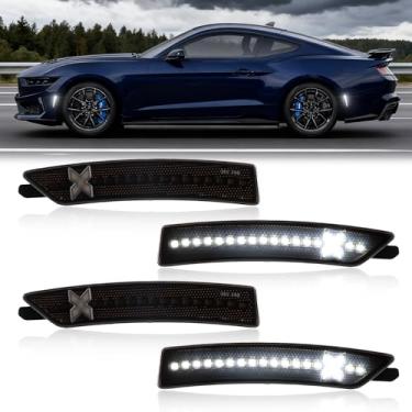 Imagem de Luzes de LED brancas para para-choque lateral X-Style compatíveis com Ford Mustang Gen7/S650 2024-Up, lentes fumê refletor dianteiro e traseiro, pacote com 4 [patente pendente]