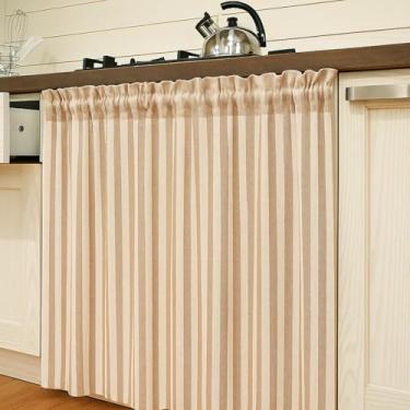 Imagem de Hahafelt Cortinas ocultas de armário para lava-louças com haste telescópica e haste braçadeira para lava-louças, mesa de 99 x 99 cm, cortina para cozinha embaixo da pia (cáqui)