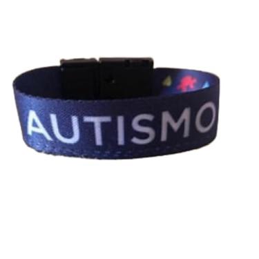 Imagem de Pulseira Infantil Regulável Autismo, Azul Marinho com Símbolo TEA, Identificação e Conscientização