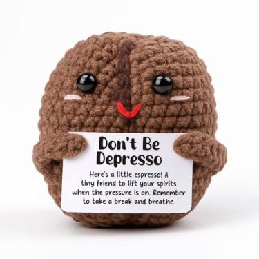 Imagem de Heartfelt Gifting Presente de animação para amigos, lembrança de alívio do estresse para ansiedade do aluno, Don't Be Depresso A Little Expresso, decoração de crochê feita à mão para apoio à saúde