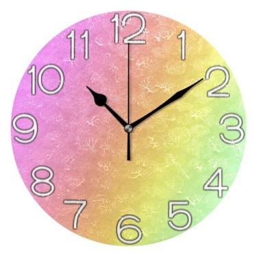 Imagem de Relógio de parede analógico decorativo relógio de cozinha bonito operado por bateria silencioso, arte de parede boho, decoração de casa, impressão colorida pastel, 25 cm, ponteiros pretos