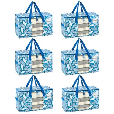 Imagem de VENO Pacote com 6 sacos de transporte, caixas de armazenamento com tampas, materiais de embalagem para faculdade, alternativas para caixas de mudança, dobrável, bolsa resistente (Spring Breeze, 6