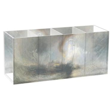 Imagem de TSENQUE Porta-lápis de desenho animado J. M. W. Turner, estampa de tempestade de neve, barco, a vapor, acrílico, fofo, para mesa, copos de caneta, lápis, papelaria, artesanato, organizador de
