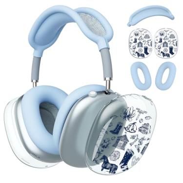Imagem de BlHMCASE Capa de fone de ouvido para AirPods Max, capa transparente de caubói ocidental, capa de silicone azul para Apple AirPods Max