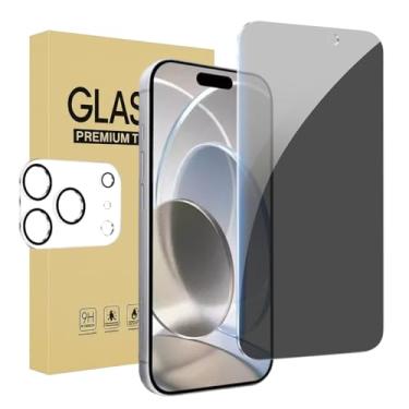 Imagem de 1+1 pacote para iPhone 17 Pro Max protetor de tela de privacidade com protetor de lente de câmera cobertura total filme de vidro temperado anti-espião dureza 9H fácil instalação sem bolhas [6,9