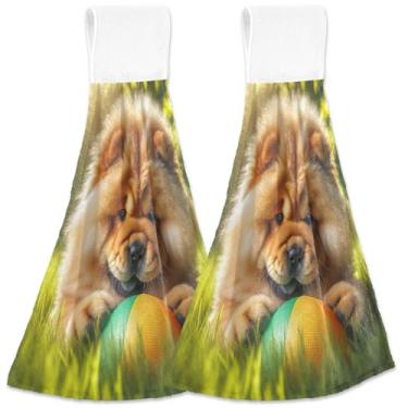 Imagem de TSENQUE Toalha de mão para pendurar cachorro Chow Chow fofo para cozinha conjunto de 2 toalhas de cozinha absorventes decorativas, 46 x 35 cm